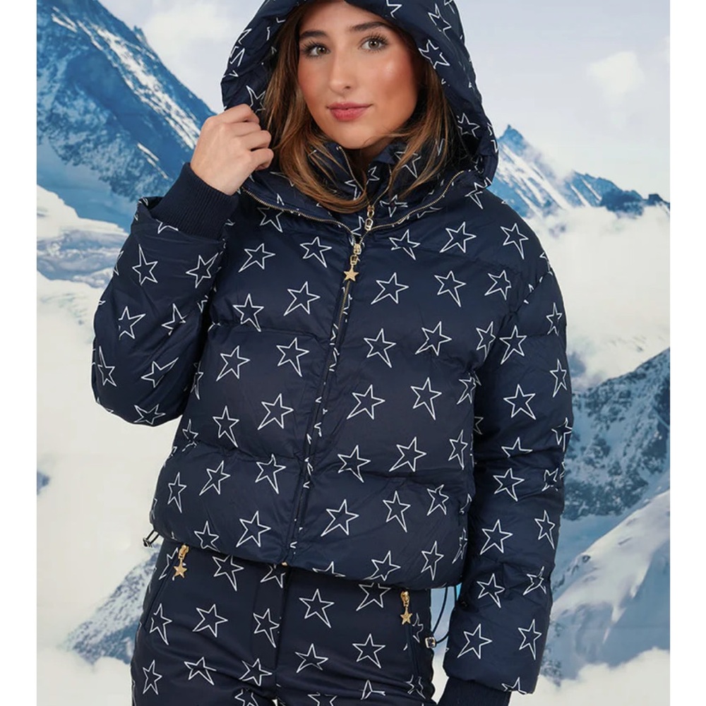 Navy Star Print Women's Ski Jacket - Picture 3 of 4